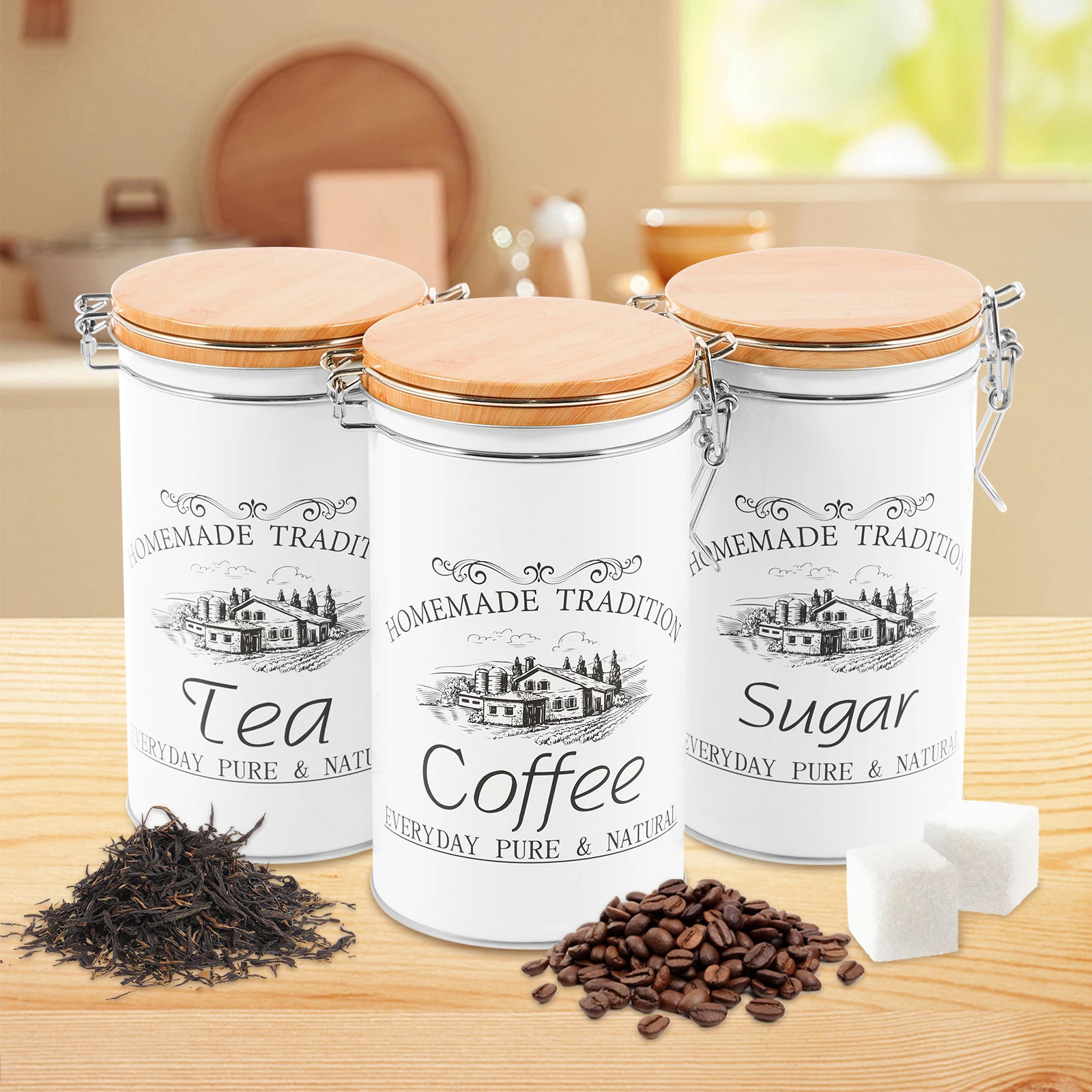 Tea Coffee Sugar Container - 3 stks/set Thee Koffie Suikerbussen Metalen