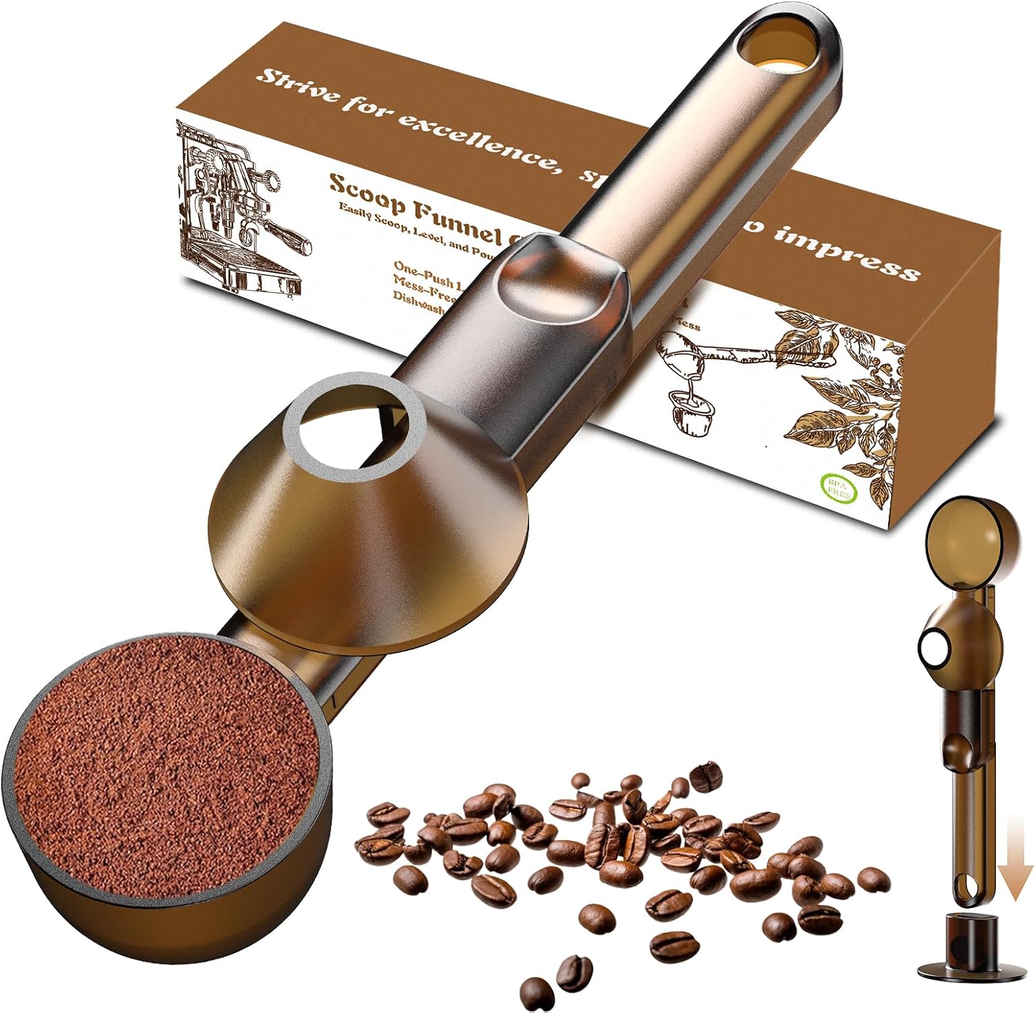 Coffee Tea Images - Koffielepel met trechter voor gemalen koffie,