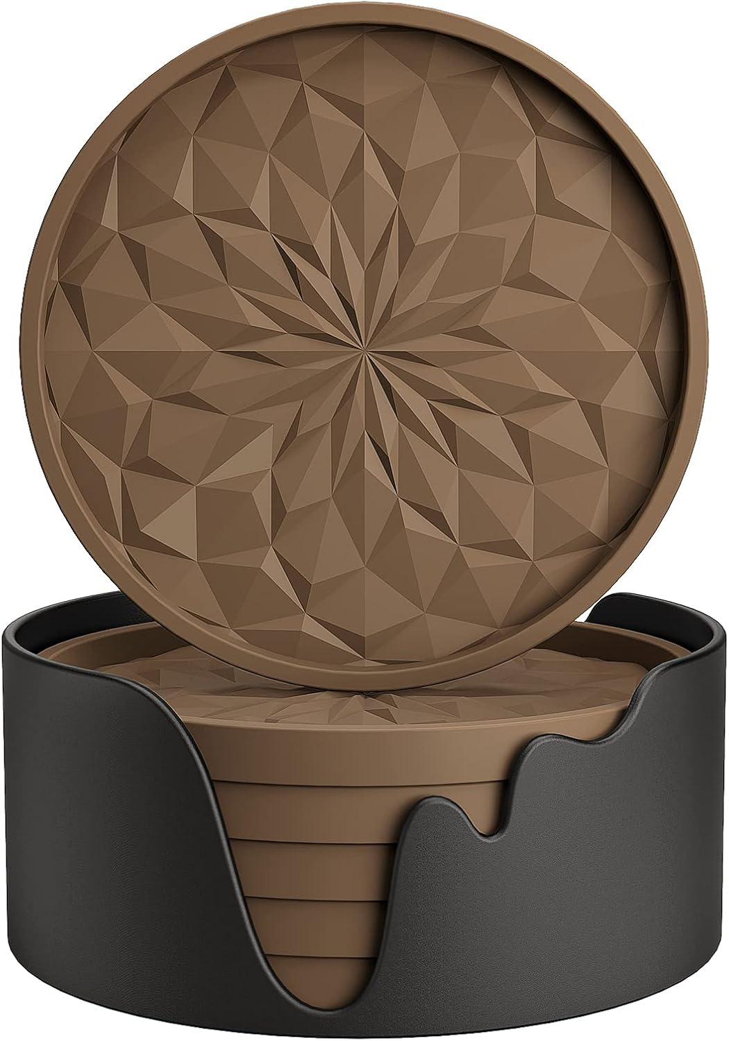 Coffee Tea Images - Siliconen onderzetters met houder, 6 stuks,