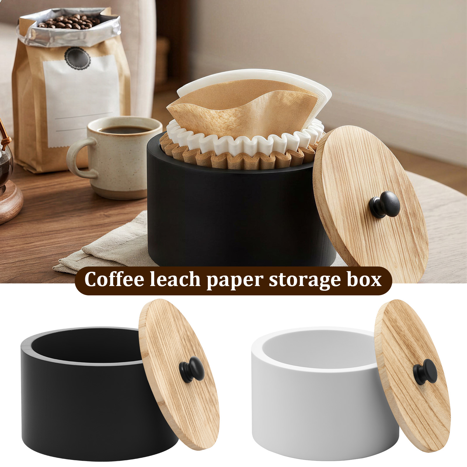 Tea Coffee Sugar Container - Koffiefilterhouder Houten opbergdoos voor koffiefilterpapier met