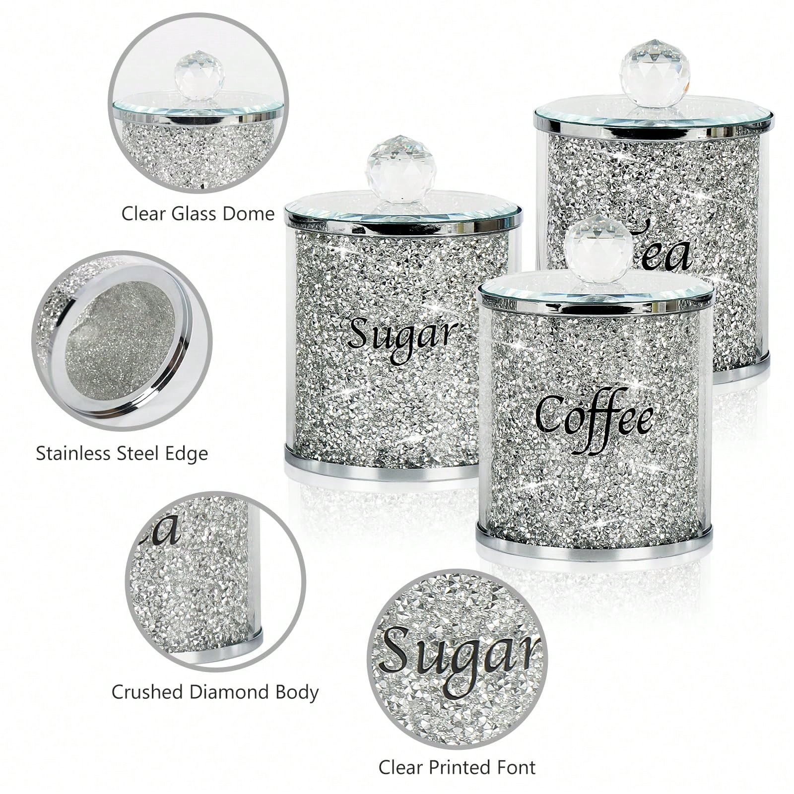 Coffee Tea Sugar Set - Koffie Suiker Thee Blikjesset Sparkly Glam