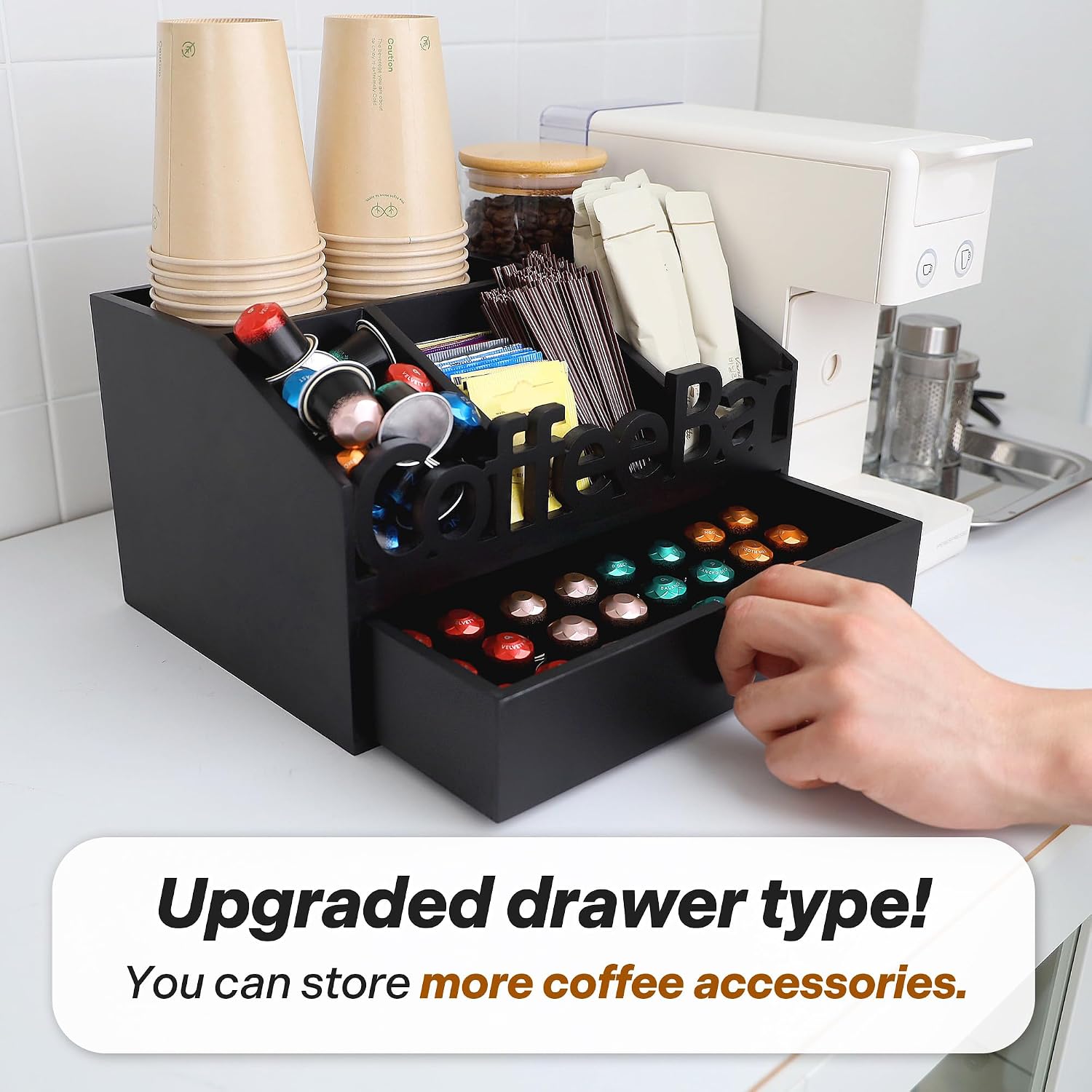 Houten koffiebar-organizer met - Coffee Tea Images recensie en prijs