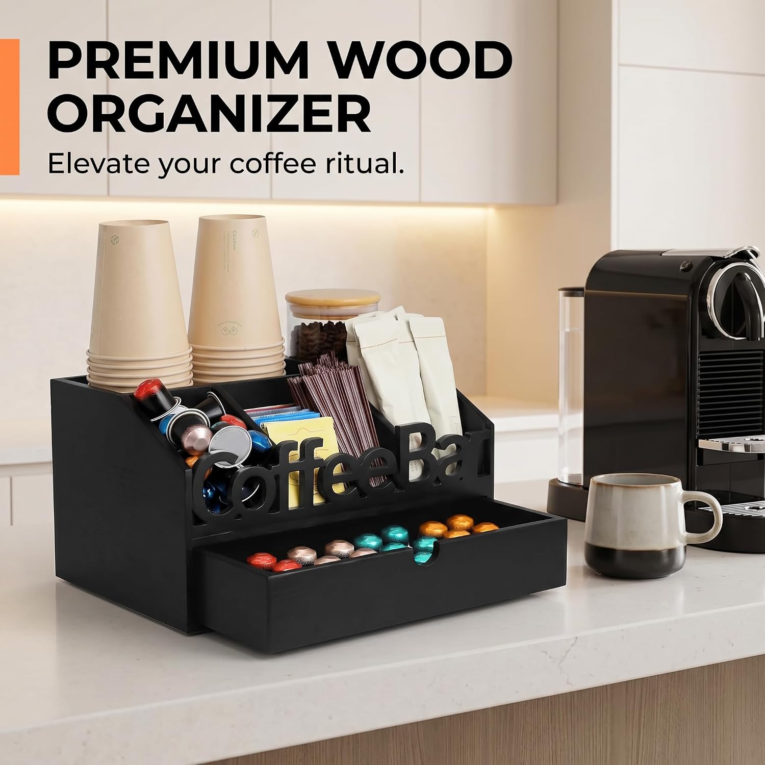 Houten koffiebar-organizer met - Coffee Tea Images recensie en prijs