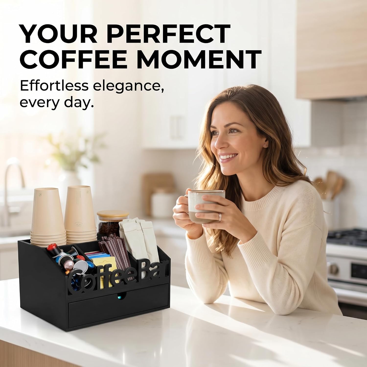 Houten koffiebar-organizer met - Coffee Tea Images recensie en prijs