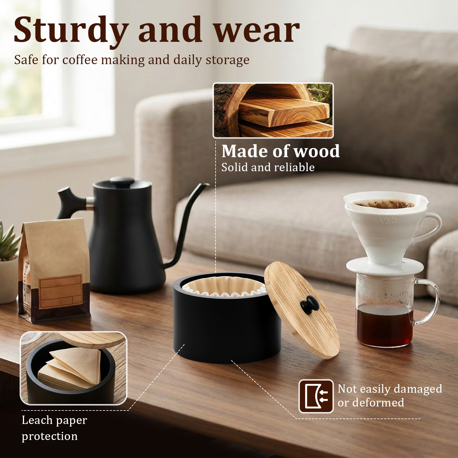 Koffiefilterhouder Houten opbe - Tea Coffee Sugar Container recensie en prijs