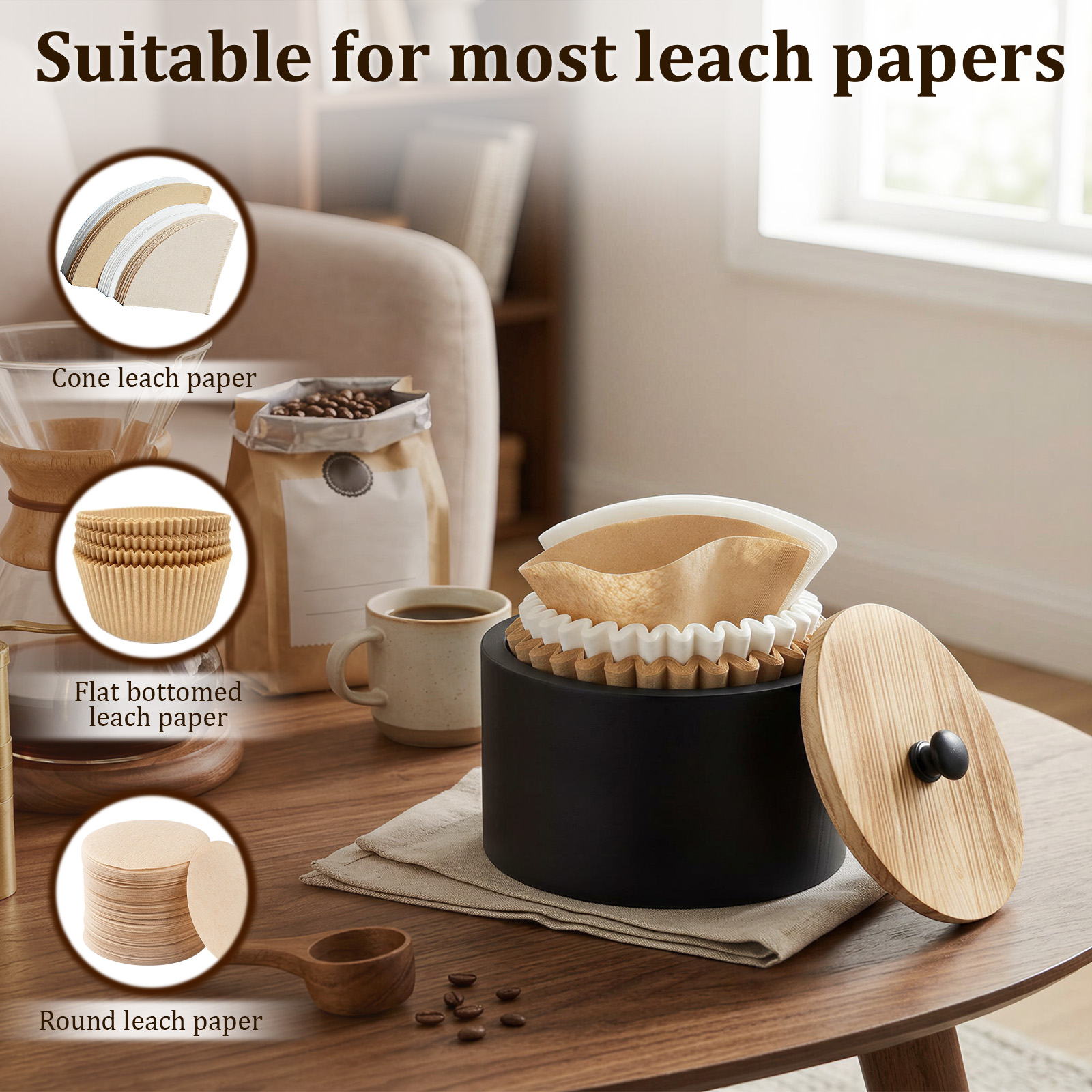 Koffiefilterhouder Houten opbe - Tea Coffee Sugar Container recensie en prijs