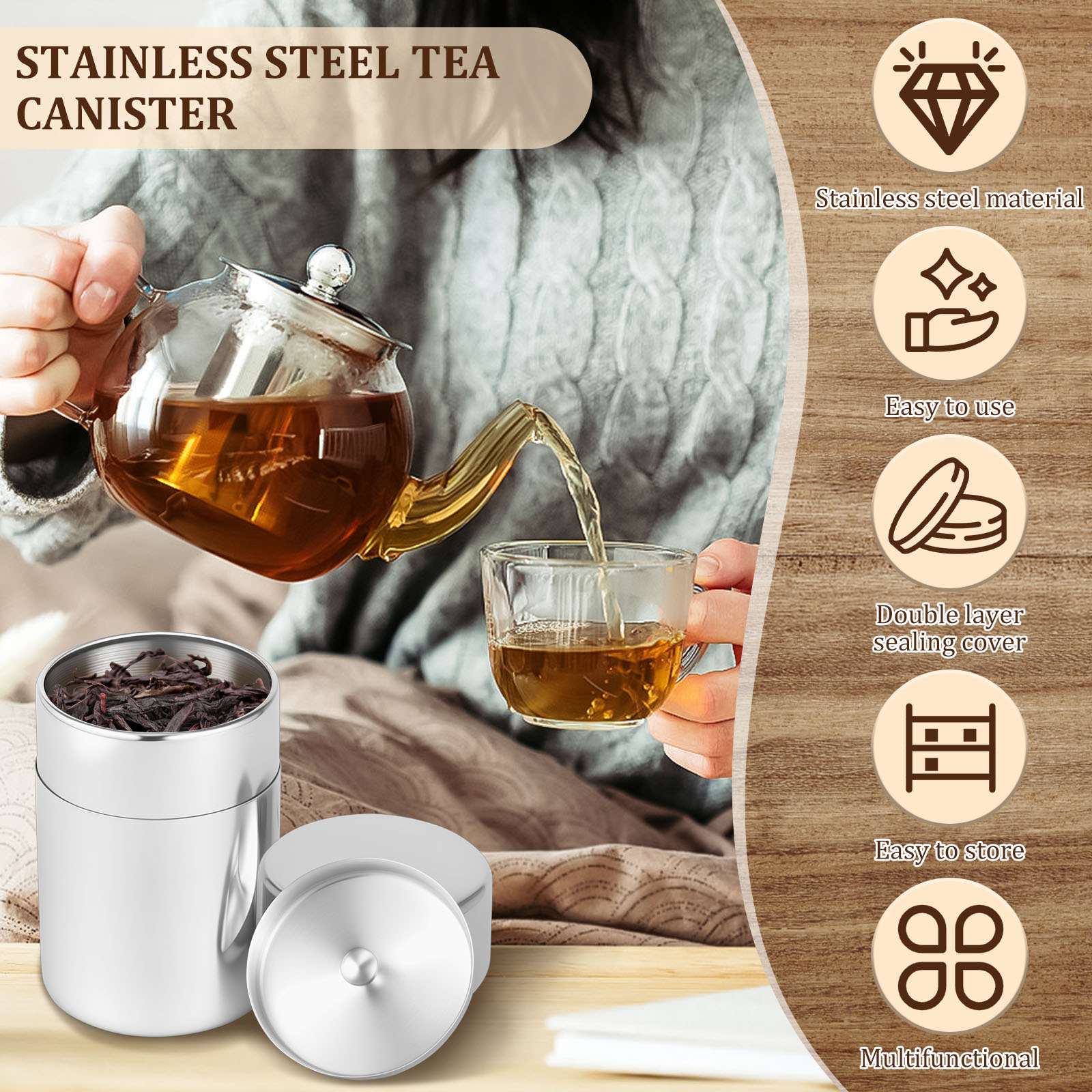 Roestvrijstalen theebladblikke - Tea Coffee Sugar Container recensie en prijs